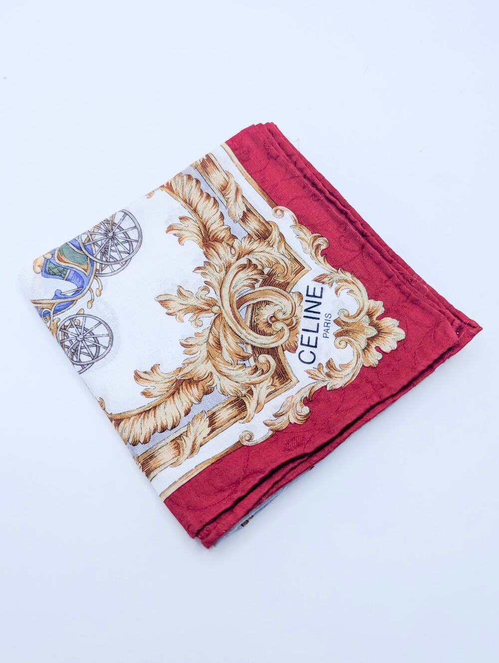 Authentic Celine Paris Silk Carriage Scroll Print Scarf 19x19